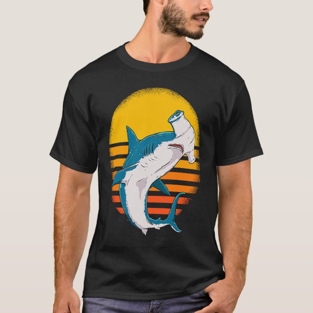 Retro Vintage Sunset Hammerhead Sharks T-Shirt (Front)