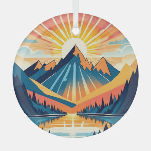 Retro Vintage Sunset Landscape  Glass Tree Decoration