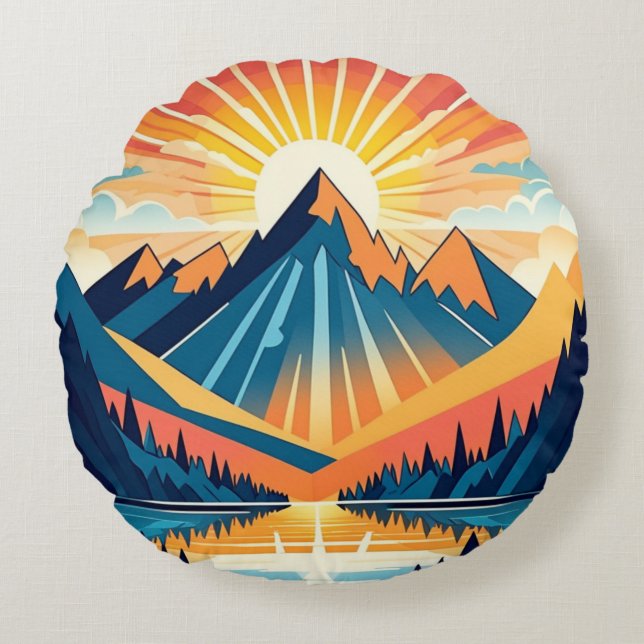 Retro Vintage Sunset Landscape  Round Cushion (Front)