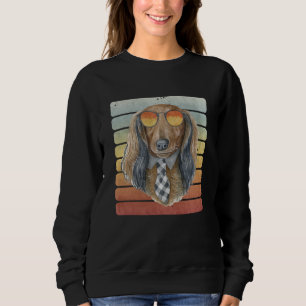 Retro Vintage Sunset Long Haired Dachshund Mum Dad Sweatshirt