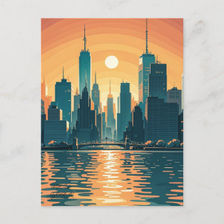 Retro Vintage Sunset over Manhattan Postcard