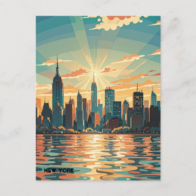Retro Vintage Sunset over Manhattan Postcard (Front)