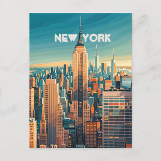 Retro Vintage Sunset over Manhattan Postcard