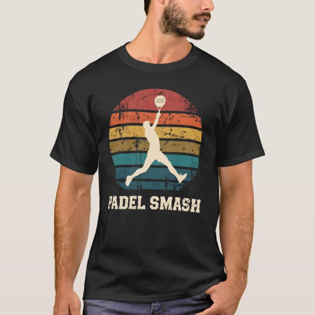 Retro Vintage Sunset Padel Smash Player T Shirt (Front)
