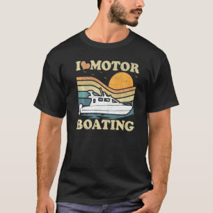Retro Vintage Sunset Pontoon Boat I Love Motor Boa T-Shirt