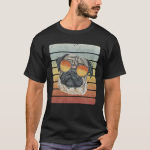 Retro Vintage Sunset Pug Mum Dad T-Shirt
