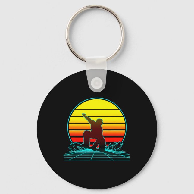 Retro Vintage Sunset Snowboarding  Key Ring (Front)