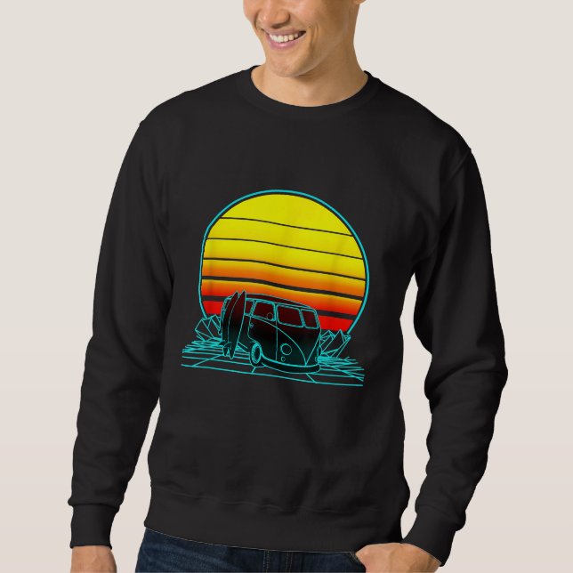 Retro Vintage Sunset Van Surf Sweatshirt (Front)