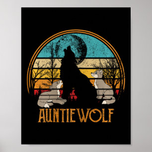 Retro Vintage Sunset Wolf Aunty Mothers Day Auntie Poster