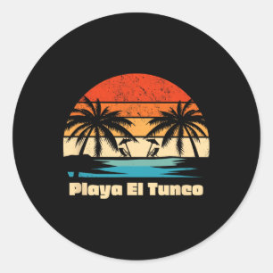 Retro Vintage Surfing Design Playa El Tunco Beach Classic Round Sticker