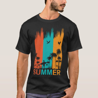 Retro Vintage Surfing Summer Palm Tree Family Trip T-Shirt