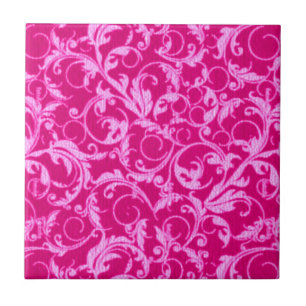Retro Vintage Swirls Hot Pink Tile