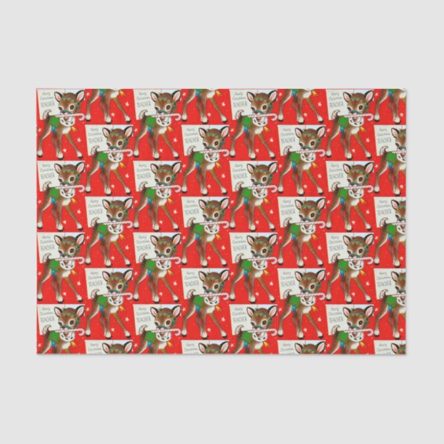 Retro Vintage Teacher reindeer Christmas tissue Paper (Front)