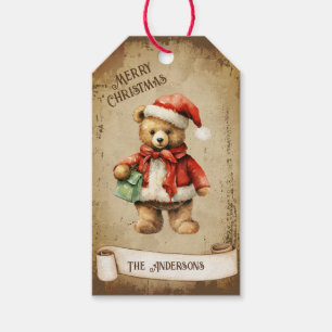 Retro Vintage Teddy Bear Custom Merry Christmas Gift Tags