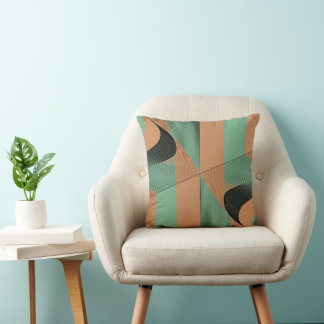 retro vintage terracotta green geometric shapes cushion