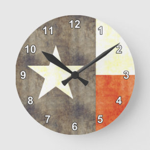 Retro Vintage Texas Flag Round Clock