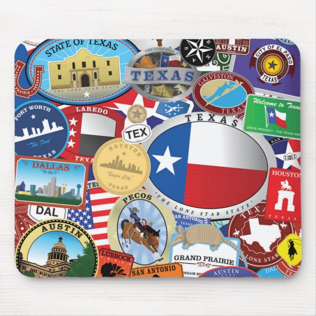 Retro Vintage Texas Sticker Pattern Mouse Pad (Front)