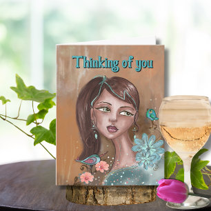 Retro Vintage Thinking of you Hand Painted Card