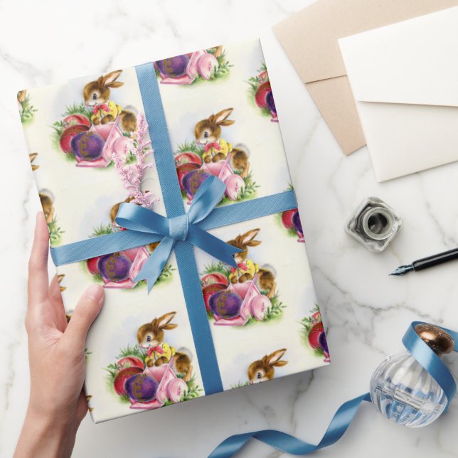 retro vintage tiled Easter bunny Holiday Wrapping Paper (Gifting)