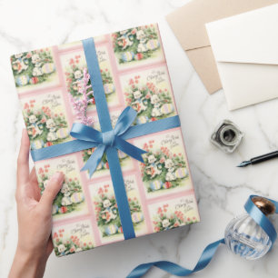 retro vintage tiled Easter bunny Holiday Wrapping Paper