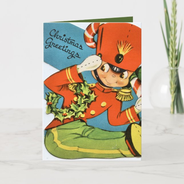 retro vintage toy soldier add sentiment holiday card (Front)