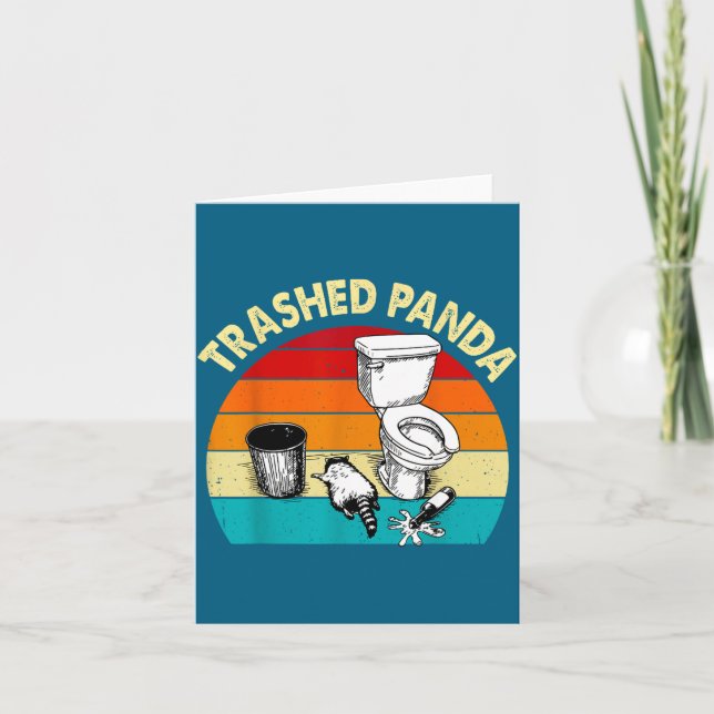 Retro Vintage Trashed Panda Funny Drunk Raccoon  Card (Front)