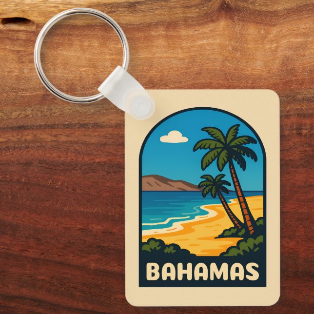 Retro Vintage Travel Bahamas Beach Landscape Key Ring (Front)