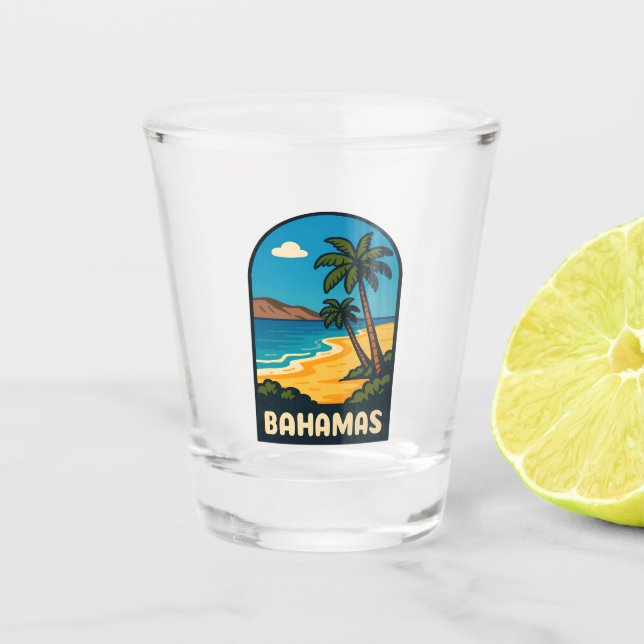 Retro Vintage Travel Bahamas Beach Landscape Shot Glass (Front)
