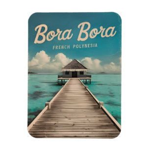 Retro Vintage Travel Bora Bora French Polynesia Magnet