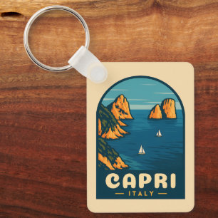Retro Vintage Travel Capri Italy Scenic Coastline Key Ring