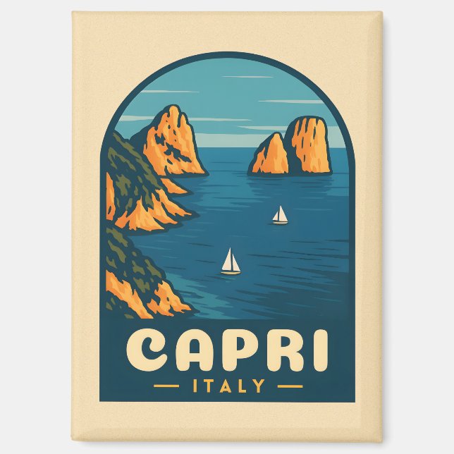 Retro Vintage Travel Capri Italy Scenic Coastline Magnet (Front)