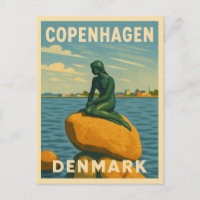 Retro Vintage Travel Copenhagen Denmark Mermaid