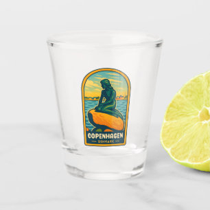 Retro Vintage Travel Copenhagen Denmark Mermaid Shot Glass