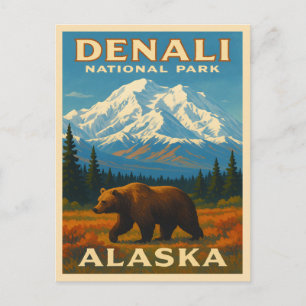 Retro Vintage Travel Denali National Park Alaska Postcard