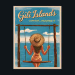 Retro Vintage Travel Gili Islands Lombok Indonesia Postcard<br><div class="desc">Step into the tropical paradise of Indonesia's Gili Islands with this captivating retro travel-inspired design. Overflowing with nostalgia and vintage charm,  this design captures the iconic beach swings of this Indonesian tropical gem in a retro aesthetic reminiscent of classic travel posters from yesteryear.</div>