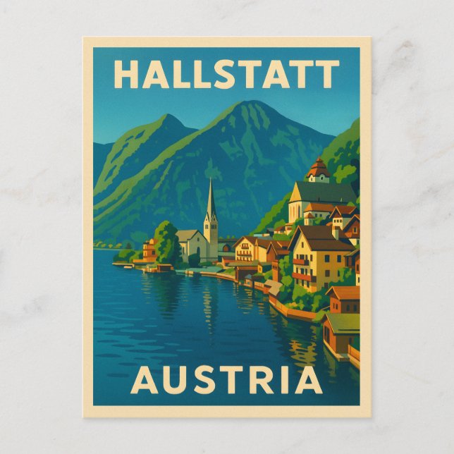 Retro Vintage Travel Hallstatt Austria Scenic Postcard (Front)