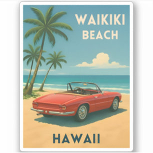 Retro Vintage Travel Hawaii Waikiki Beach