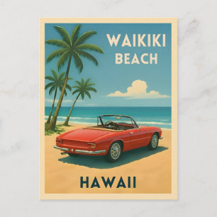 Retro Vintage Travel Hawaii Waikiki Beach Postcard