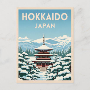 Retro Vintage Travel Hokkaido Japan Winter Scenic Postcard
