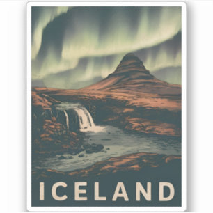 Retro Vintage Travel Iceland Northern Lights