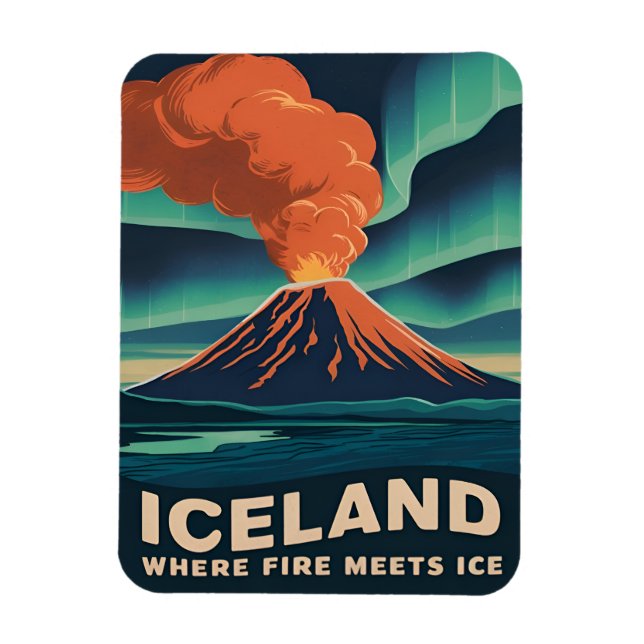 Retro Vintage Travel Iceland Volcano Landscape Magnet (Vertical)