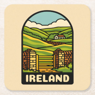 Retro Vintage Travel Ireland Countryside Scenic Square Paper Coaster