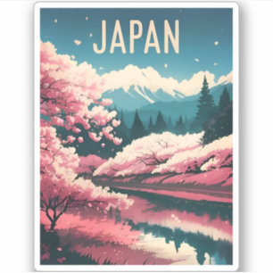 Retro Vintage Travel Japan Sakura Cherry Blossom