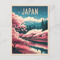 Retro Vintage Travel Japan Sakura Cherry Blossom