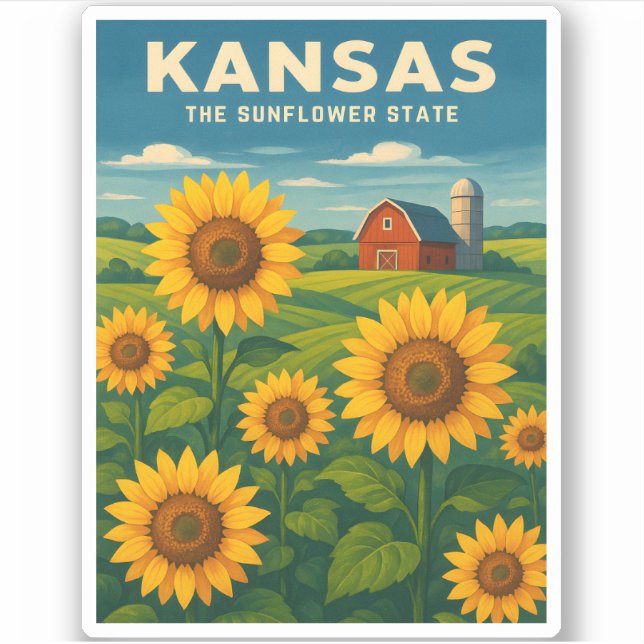 Retro Vintage Travel Kansas Sunflower Landscape (Front)