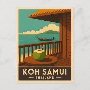 Retro Vintage Travel Koh Samui Island Thailand Postcard