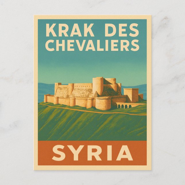 Retro Vintage Travel Krak des Chevaliers Castle Postcard (Front)