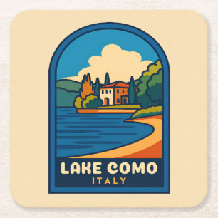 Retro Vintage Travel Lake Como Italy Landscape Square Paper Coaster