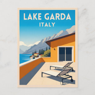 Retro Vintage Travel Lake Garda Italy Landscape Postcard
