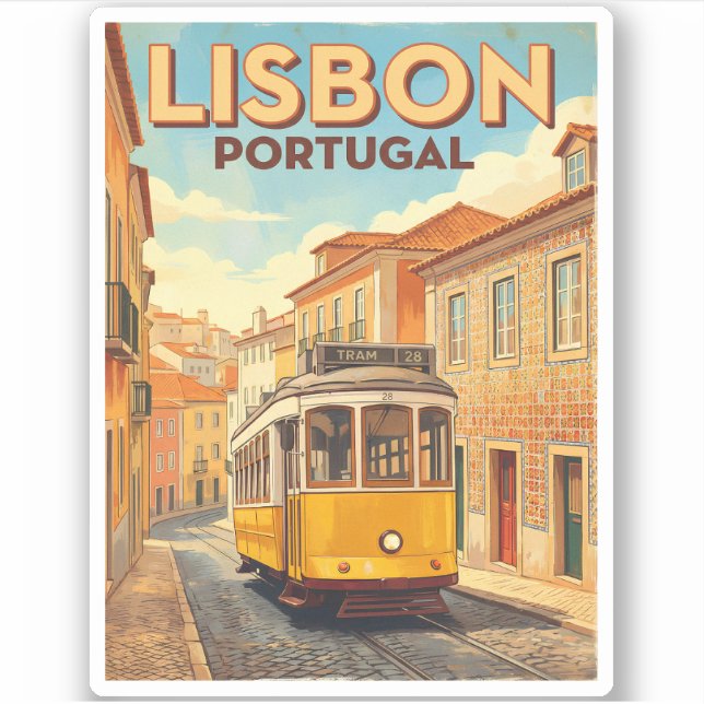 Retro Vintage Travel Lisbon Portugal Yellow Tram (Front)